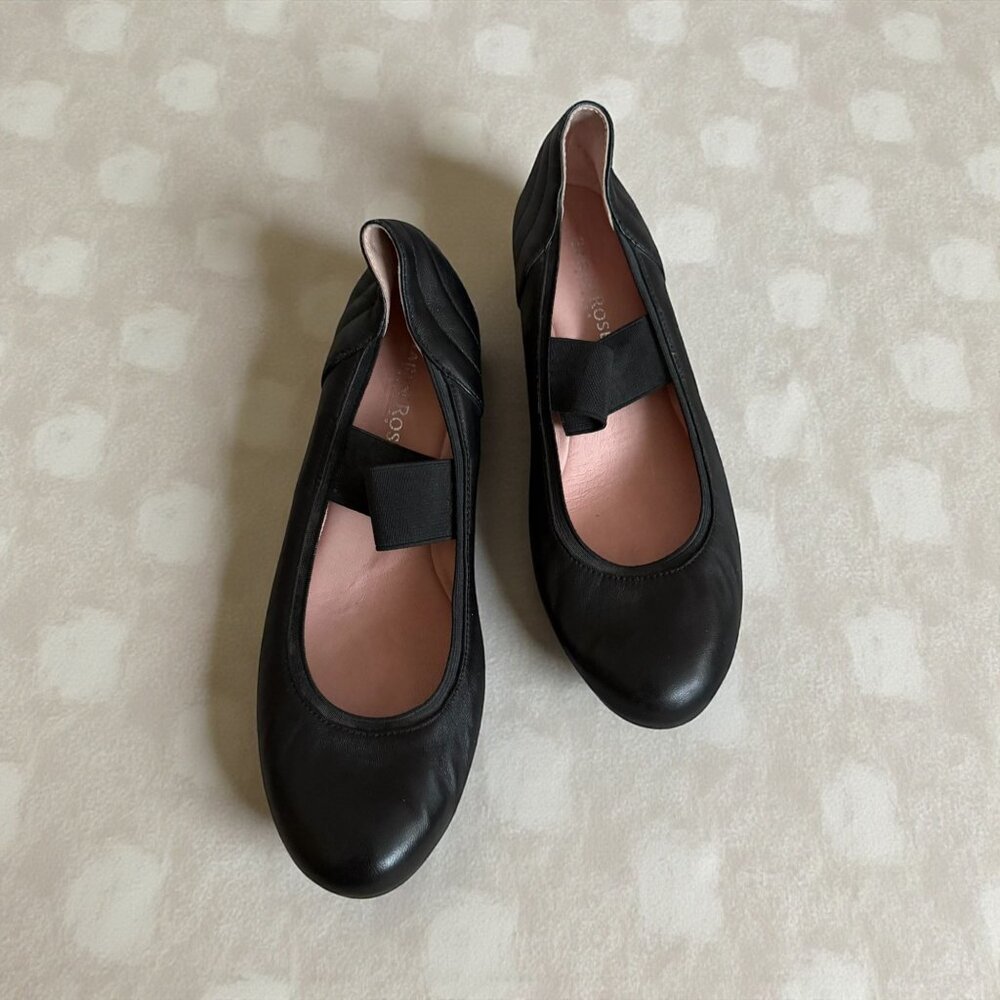 TARYN ROSE Black Leather Mary Jane Wedges Size 6.5